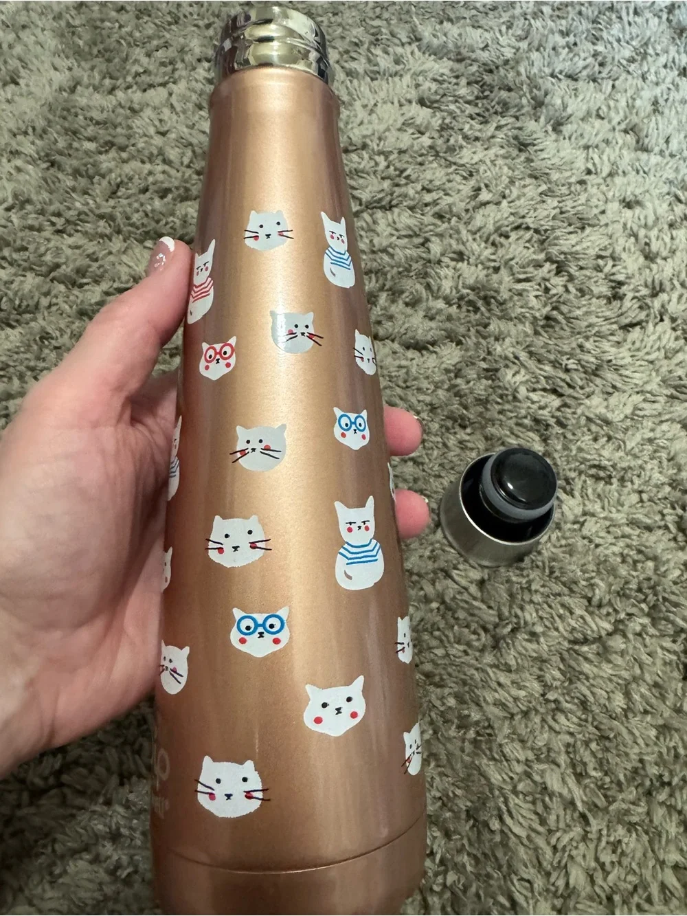 S'ip by S'well Rose Gold Cat Print Insulated Water Bottle – 15 oz